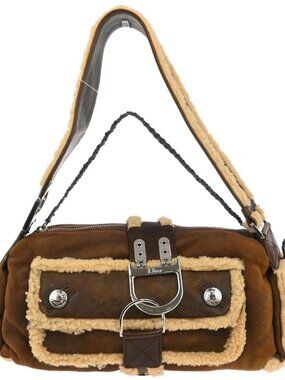 Christian Dior Brown Mouton Flight Handbag 00-MA-0095 166870